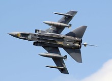 RAF Tornado GR4 ZA597 displaying at Kemble Air Show in 2008, the wings are partially swept