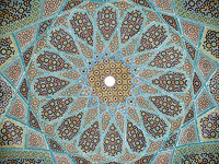 Complex Mosaic patterns also known as Girih are popular forms of architectural art in many Muslim cultures. Tomb of Hafez, Shiraz, Iran