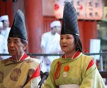 Shinto priest and priestess in Japan.