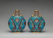 Pair of round and flat bodied bottles; 1870-1880; porcelain; first bottle: 26.4 × 21 × 10.6 cm, second bottle: 25.7 × 20.2 × 10.2 cm; Metropolitan Museum of Art