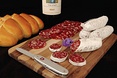 Specialities from Ticino: salami, polenta, rice and olive oil