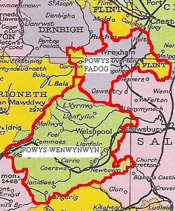 Powys as divided in 1190.