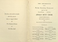 Palm Sunday Concert Program, Apollo Boys' Choir, The Shamrock Hotel, Houston, Texas (April 10, 1949)