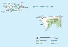 Location of the park on Tutuila (left), Ofu, and Ta‘ū (right)