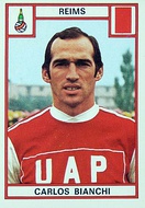 Football cards issued by Panini displaying Bianchi as player of Reims (1975) and Paris St. Germain (1979)