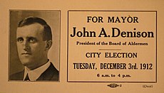 1912 Campaign flyer of Mayor John A. Denison; Mayor John A. Denison presiding over Independence Day celebrations on July 4, 1913 in Springfield, Massachusetts