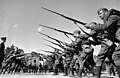 Soldiers of the Voroshilov Regiment training to use Mosin–Nagant rifles before going to the front line. Moscow, August 1941