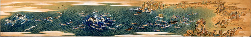  Japanese narrative screen showing a whale hunt off Wakayama