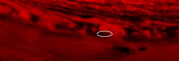 Cassini impact site on Saturn (visual/IR mapping spectrometer; September 15, 2017)