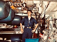 Ayer as a submariner in the U.S. Navy during the 1980s.