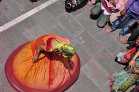 A play of colours then a dance at a Hindu temple near Mathura, at Holi.