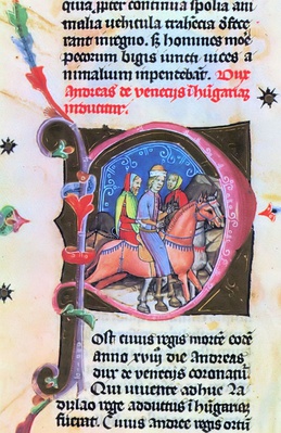 Chronicon Pictum, Hungarian, Hungary, King Andrew III, riding, horse, medieval, chronicle, book, illumination, illustration, history