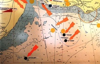 Bay of Lübeck : positions of Cap Arcona, Thielbek, and Deutschland.