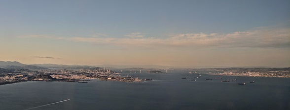 Ships at anchor in the bay