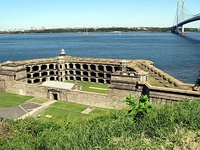 Battery fort in front of the Verazzano Narrows Bridge