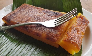 Bibingkang kamoteng kahoy, better known as cassava cake, a variant made from cassava