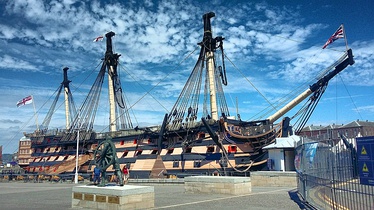 Starboard side of the British ship of the line HMS Victory