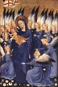 The Wilton Diptych (c. 1395–1399), tempera on wood, each section 57 cm × 29.2 cm (22.44 in × 11.50 in). National Gallery, London