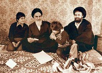 Khomeini with son (Ahmad) and grandsons (Hassan and left side Ali Eshraghi)