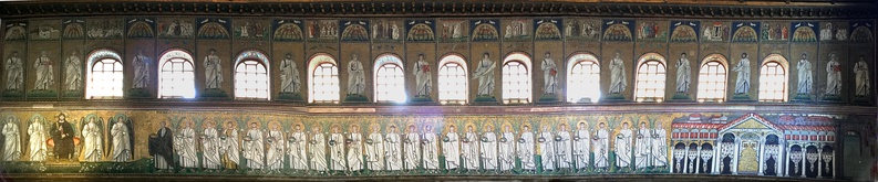 Panorama of the North nave wall mosaics at Sant Apollinare Nuovo