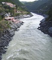 The Bhagirathi (foreground) on its way to meet the sediment-laden Alaknanda, and to flow on as the Ganges.