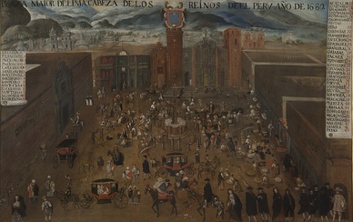 The unfinished cathedral of Lima in the Plaza Mayor, painting of 1680. Museo de América (Madrid).[30]