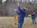 The recoil from the .500 Linebaugh cartridge inducing significant muzzle rise during firing a Ruger Bisley revolver.