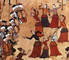 Köçek troupe at a fair. Recruited from the ranks of colonized ethnic groups, köçeks were entertainers and sex workers in the Ottoman Empire.