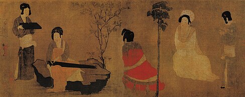 Zhou Fang (c.730–800) is renowned for his paintings of contemporary court ladies, whose opulent figures reflected the beauty standards of the day.