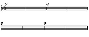 En el ejemplo (tomado del puente de I Got Rhythm) cada acorde dominante resuelve en otro acorde dominante siguiendo el ciclo de quintas invertido