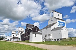 The row of grain elevators in Inglis, a national historic site of Canada.