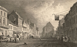  An 1831 view of Wrexham High Street with the old Town Hall in the background