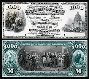 Proof of a $1,000 National Bank Note