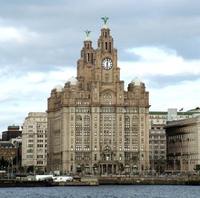 The Liver Building, with a closeup of one of the liver birds