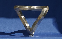Real Penrose Triangle, Stainless Steel, by W.A.Stanggaßinger, Wasserburg am Inn, Germany. This type of impossible triangle was first created in 1969 by the Soviet kinetic artist Vyacheslav Koleichuk.[9]