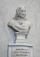 Milton's statue and memorial in St Giles-without-Cripplegate church, London