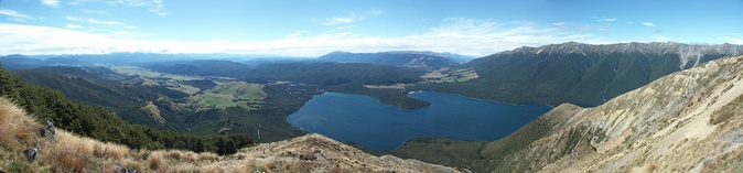  Panoramic view of the northern end of Lake Rotoiti and the Saint Arnaud Range from Robert Ridge