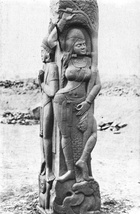 The yaksha are nature spirits who are benevolent, sometimes mischievous or capricious. Left: Yaksi from Bharhut; right: Yaksha from Pitalkhora, c. 2nd century CE.
