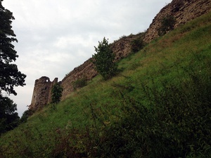 Вид на стену и Наугольную башню снаружи крепости.