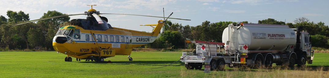  A Carson Helicopters S-61N Fire King being fueled during firefighting operations in Southern River, Western Australia