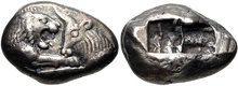Gold Croeseid, minted by king Croesus circa 561–546 BC. (10.7 grams, Sardis mint).