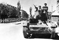 Soviet Tank and troops marching through Tabriz, World War II.