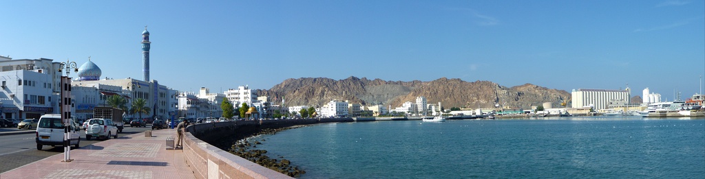  A panorama of Muttrah corniche in Muscat, Oman