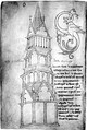 Las primeras búsquedas para la representación de los escorzos ya aparecen en el Album de Villard de Honnecourt. El folio 12 muestra una torre de reloj dibujada en una perspectiva ingenua que puede ser fruto de haberse copiado del natural (Jorge Sáinz, El dibujo de arquitectura, Reverte, 2005,Reverte, 2005, ISBN 84-291-2106-4, pg. 128).