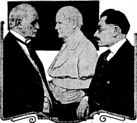 Champ Clark, left, examining marble bust of himself, made by Moses Wainer-Dykaar, right.