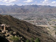 Left: Monastery complex. Right: Retreat House of Sera Monastery and Lhasa valley down below.