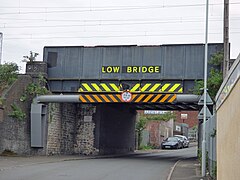 Collision prevention beam installed in front of this bridge