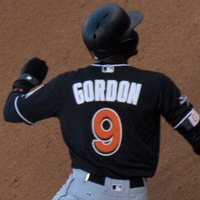 Strange-Gordon (left) in 2017 playing for the Marlins under his original surname and (right) in 2022 with the Nationals after his name change.