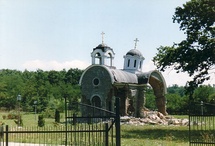 Left: Destroyed Serbian Orthodox Holy Trinity Church in Petrić village, KosovoRight: Devič monastery after it was burned down in 2004 unrest in Kosovo