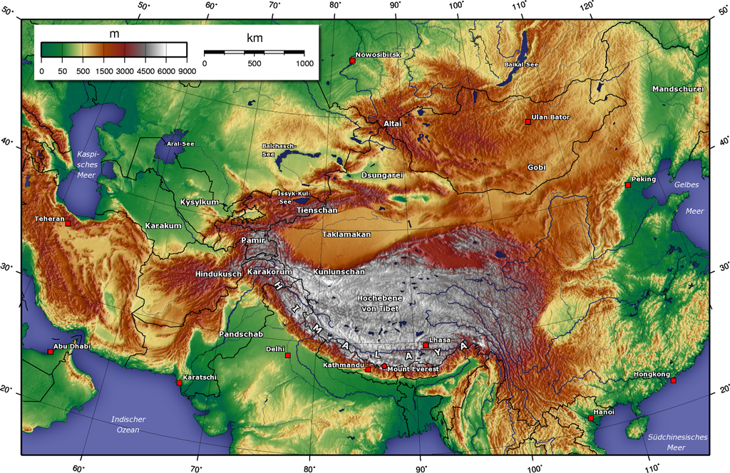  Topographic map of Central Asia.